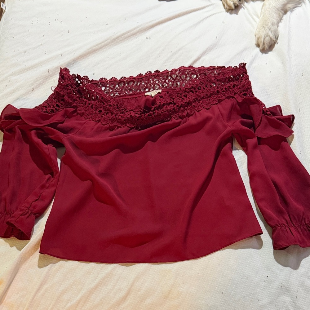 Chocolate Burgundy Lace Off-Shoulder Blouse
